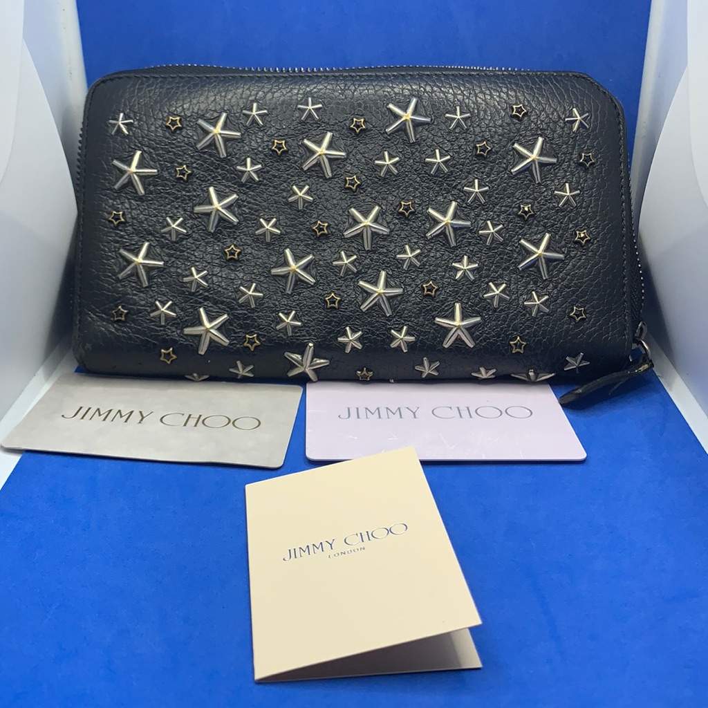Jimmy Choo Ladies Filipa Black Leather Wallet With Multi Metallic Stars